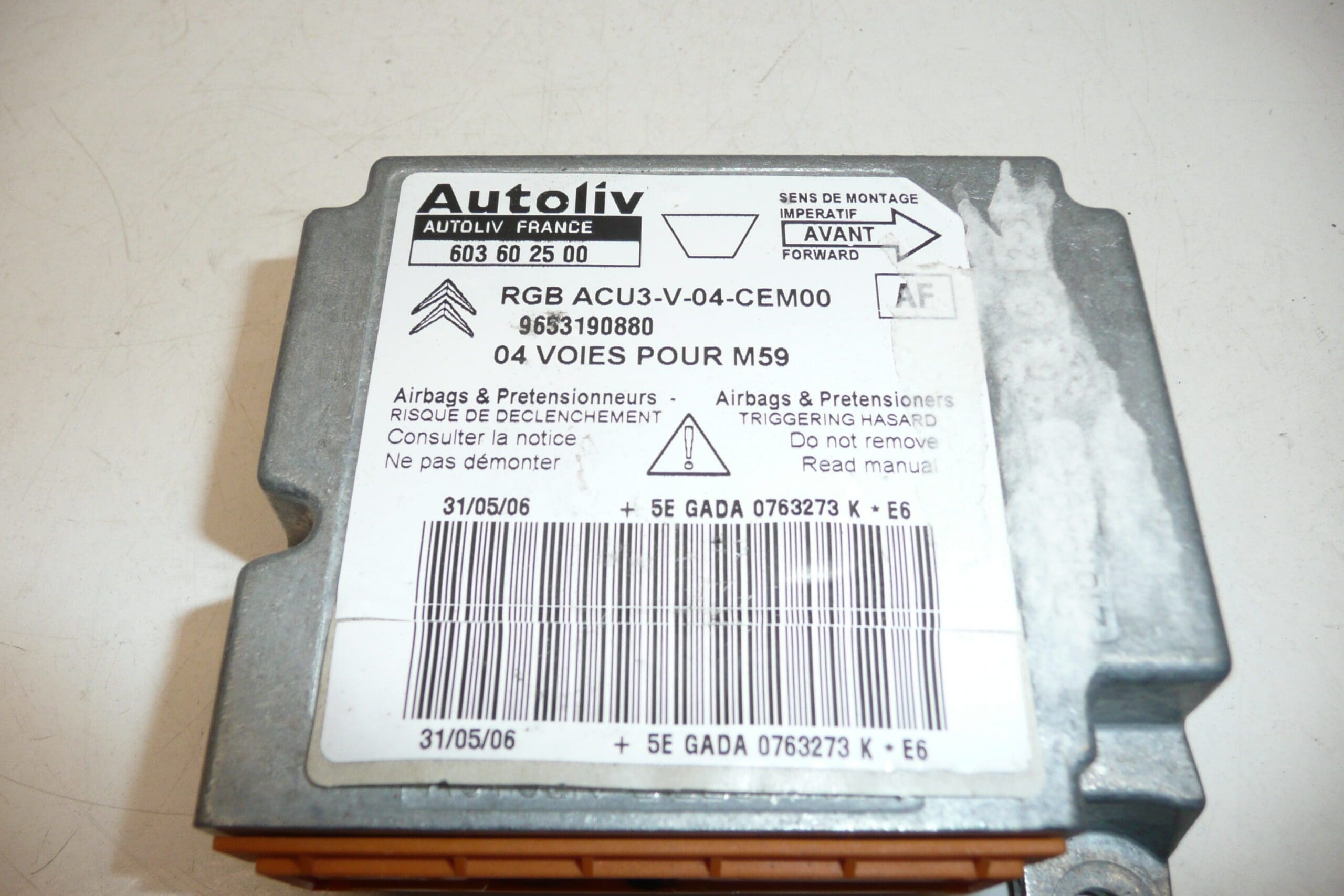 Légzsák egység Citroën Berlingo II 9653190880