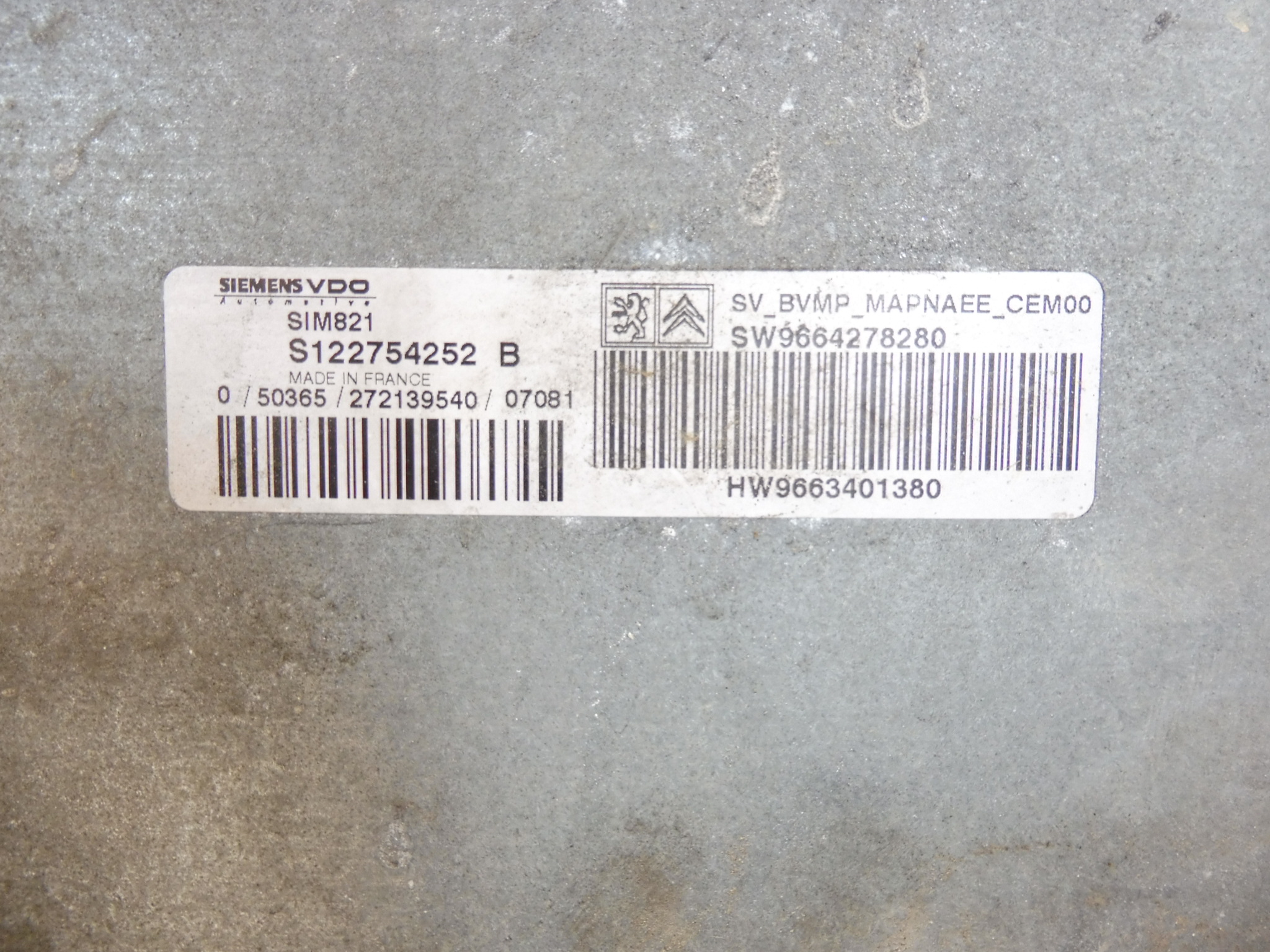 ECU szenzodrive Citroën Peugeot 966340138080 9664278280 S122754252 B