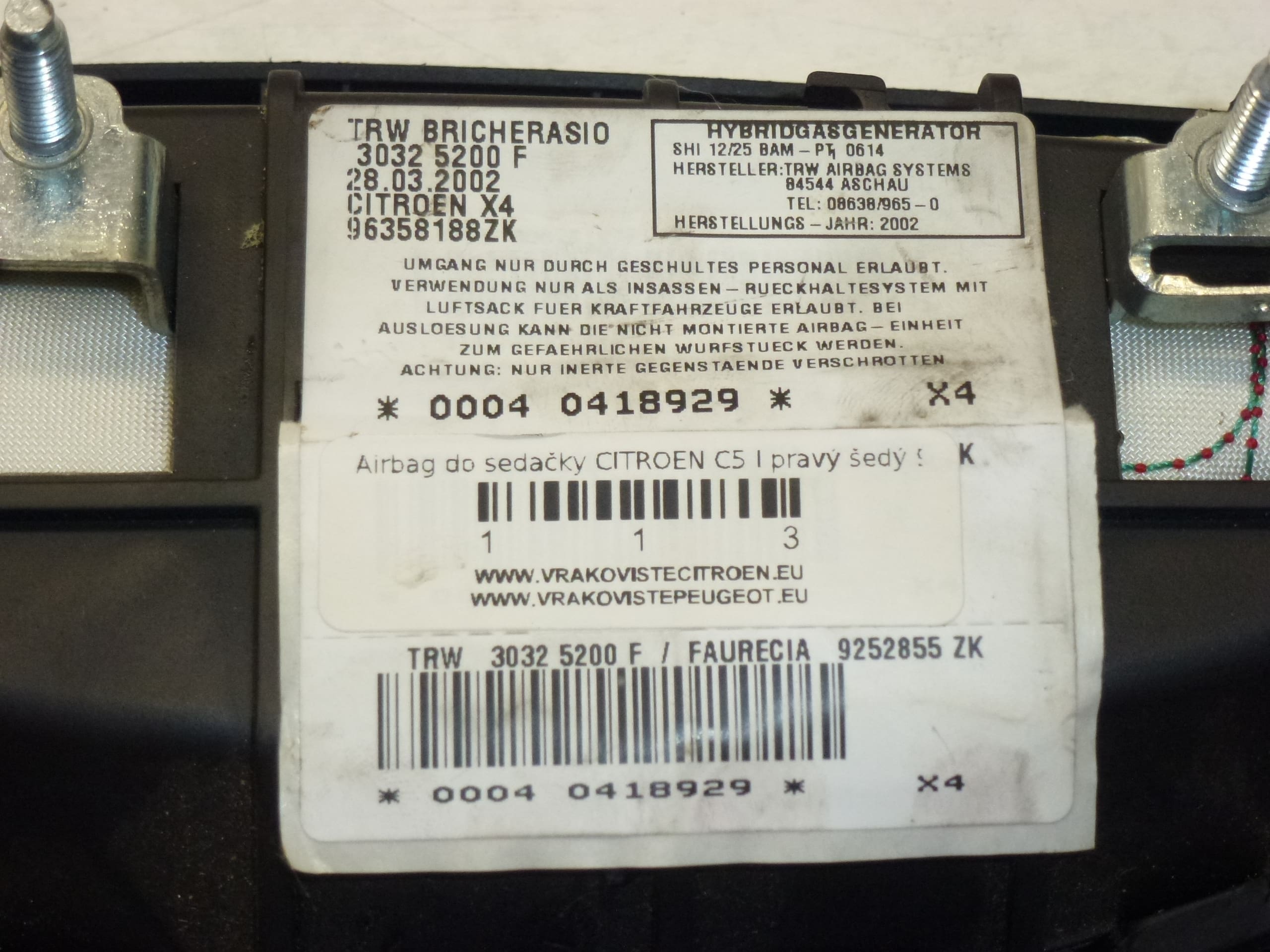 Utasülés Légzsák Citroën C5 96358188ZK 96391352ZK 8216K3 - Image 2